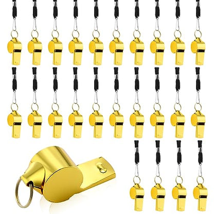 Jenaai Gold Whistle Bulk with Lanyard, Stainless Steel Metal Sport Loud Coach Whistle for Teachers Police Football Basketball Soccer Hockey