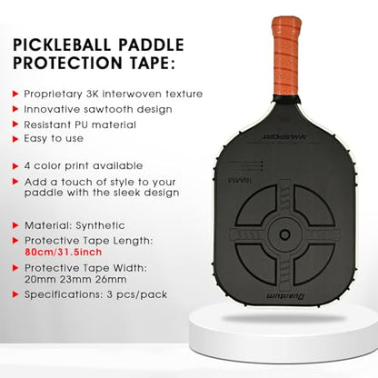 PICKLETECH Pickleball Paddle Protection Tape - 3K PU Interwoven Texture - Paddle Head Edge Guard - Racket Edge Protection Tape -Fit Perfectly Curved Edge -No Wrinkling - color: 3K White, size: Width 26mm