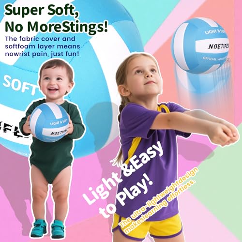 Soft Volleyball-Super Soft Fabric Light Volleyball for Indoor Practice Safe and Quiet Kids Youth Beginners House Yard Training Practice Games(Deflated)