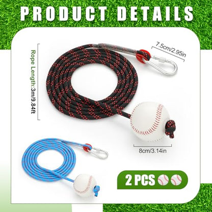 Soulchen 2 Pcs Baseball with Rope Softball Batting Swing Trainer Equipment Adjustable Pendulum Ball System with Secure Locking Anchor Practice Baseball Hitting Skills Sports Tool for Youth Adult