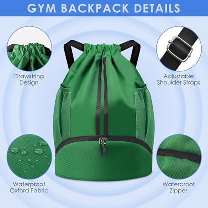 BROTOU Soccer Bags, Football Backpack, Volleyball Bag, Drawstring Backpack with Ball and Shoe Compartment, Football bags for Equipment Swim Gym Bag - color: Green
