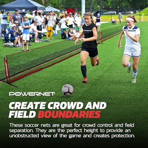 PowerNet Soccer Tennis Net, Portable Instant, Indoor Outdoor, Metal Collapsible Base Weighted, Durable Vertical Bow Posts, Quick Setup Easy Folding Storage, 1 Net + 1 Carrying Bag - size: 18 ft x 3 ft