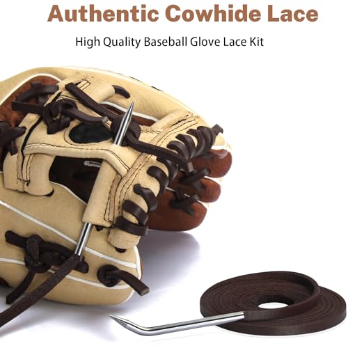 Softball Baseball Glove Lace, Mitt Lace Repair Kit Includes 2 Leather Laces and Lacing Needle for Catcher's Glove - color: Brown