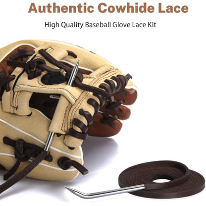 Softball Baseball Glove Lace, Mitt Lace Repair Kit Includes 2 Leather Laces and Lacing Needle for Catcher's Glove - color: Dark Brown