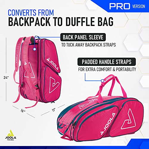 JOOLA Tour Elite Pro Pickleball Bag – Backpack & Duffle Bag for Paddles & Pickleball Accessories – Thermal Insulated Pockets Hold 4+ Paddles - Includes Fence Hook - color: Hot Pink/Blue