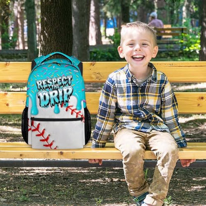 Baseball Drip Backpack for Boys Kids Schoolbag with Pocket - Durable Bookbag for Sport Lovers School Supplies Gifts (17 Inch)