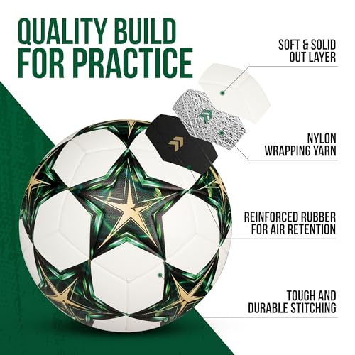Soccer Ball Size 5 – Official Match & Training Ball, Waterproof Thermal Bonded PU Leather, Butyl Bladder, Kids Youth Adults, Indoor Outdoor, Includes Pump Needle & Mesh Bag