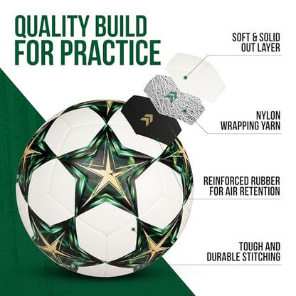 Soccer Ball Size 5 – Official Match & Training Ball, Waterproof Thermal Bonded PU Leather, Butyl Bladder, Kids Youth Adults, Indoor Outdoor, Includes Pump Needle & Mesh Bag