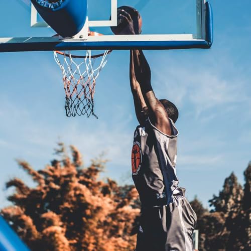 Aoneky Heavy Duty Basketball Net Replacement, 21” Inch 12-Loop Polyester Netting, Thick All-Weather Outdoor Indoor Practice Net Fits Standard Rims, White Red Blue