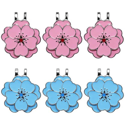 6 Pcs Magnetic Golf Ball Marker with Hat Clip Set, Flower Shape Strong Magnet Golf Markers, Golf Bag Cap Accessories for Men Women Golfers, Ideal Gift for Golf Enthusiasts