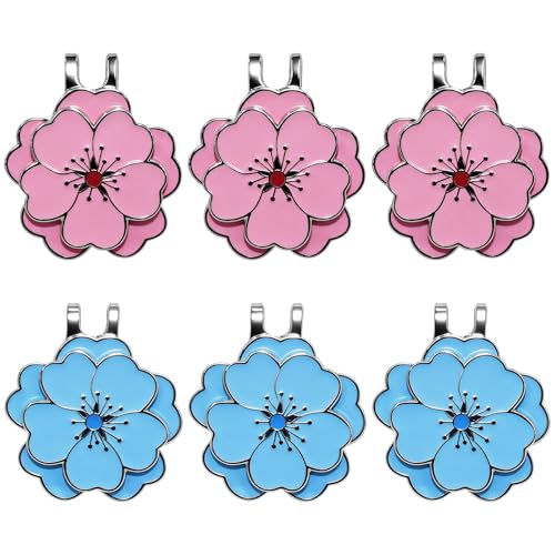 6 Pcs Magnetic Golf Ball Marker with Hat Clip Set, Flower Shape Strong Magnet Golf Markers, Golf Bag Cap Accessories for Men Women Golfers, Ideal Gift for Golf Enthusiasts