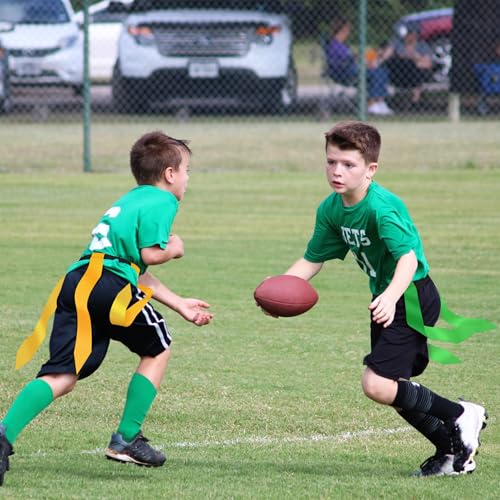 Flag Football Belts, 14 Player Flag Football Set with 42 Flags for Kids Youth and Adults Training Equipment - color: Forest Green and Yellow