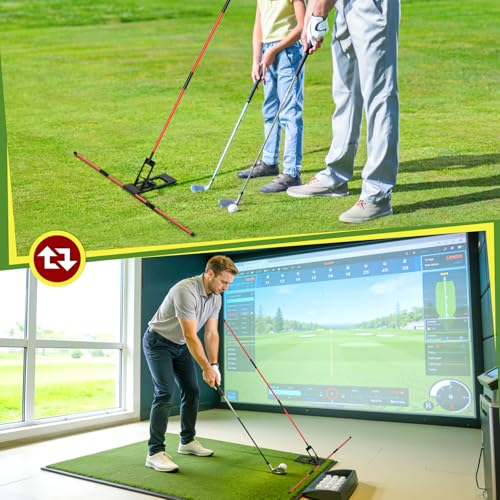 Golf Alignment Sticks Holder, Angle Adjustable Golf Training Aid, Weighted Golf Swing Trainer with Metal Sticks Practice Teaching Aid for Aiming, Putting, Swing