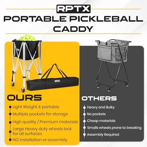 Pickleball Cart | Tennis Ball Hopper | 150 Ball Capacity | Multiple Storage Pockets | Carrying Bag | Lightweight & Portable | Coaching Cart for Practice & Training