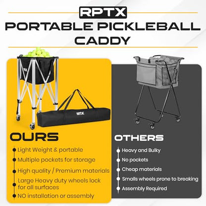 Pickleball Cart | Tennis Ball Hopper | 150 Ball Capacity | Multiple Storage Pockets | Carrying Bag | Lightweight & Portable | Coaching Cart for Practice & Training