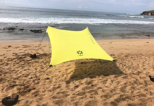 Neso Portable Beach Tent Sun Shelter with Sand Anchor - Lightweight Beach Shade Canopy - Easy Setup for Family Outings - Patented Reinforced Corners - UPF 50+ Sun Protection - 7 x 7ft - Lemon - color: Lemon