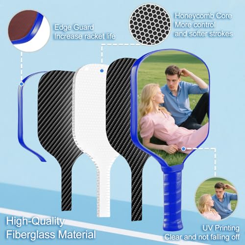 Custom Pickleball Paddles with Photo Text Logo, Personalized Pickleball Paddles with Comfort Grip, Personalized Gifts for Beginners, Lover, Boyfriend, Men (Only One Paddle) - color: blue
