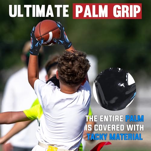 AIGEVTURE Youth Football Gloves Kids Receiver Gloves Sticky Football Gloves for Boys Girls - color: Football B, size: Youth M