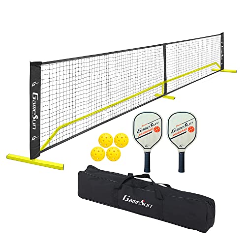 Complete Pickleball net Set for Outdoor, Indoor, Backyard use, Includes Metal Frame, 22 Feet PE net, Paddles, Balls,Carry Bag - color: Yellow
