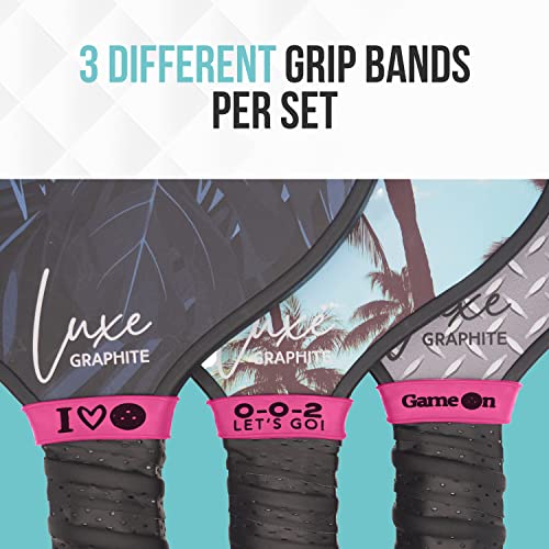 Palms-O-Aces | Pickleball Grip Bands | Silicone Paddle Grip Bands for Securing Overgrips & Paddle Identification | Embossed Non-Slip Handle Band | Universal Fit Pickleball Accessory & Gift for Players