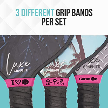 Palms-O-Aces | Pickleball Grip Bands | Silicone Paddle Grip Bands for Securing Overgrips & Paddle Identification | Embossed Non-Slip Handle Band | Universal Fit Pickleball Accessory & Gift for Players