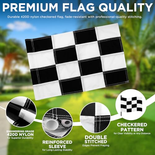 KINGTOP Golf Flagstick 6ft, Portable Five-Section Design for Backyard Practice Putting Green, Driving Range Golf Pin Flag Hole Cup Set, Gift Idea - color: Version3- Checkered Flag, 1-Pack