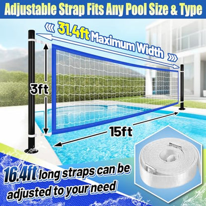 Durable PE Pool Volleyball Net Replacement - Adjustable 15-31.4Ft Width, 3Ft Height (Net Only) - color: Blue