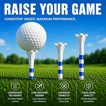 CHAMPKEY Professional 170 Pack 5-Prong Plastic Golf Tees 3 Sizes Assorted Pack - 100 Pcs 3-1/4" with 40 Pcs 2-3/4" and 30Pcs 1-1/2" Golf Tees Plastic