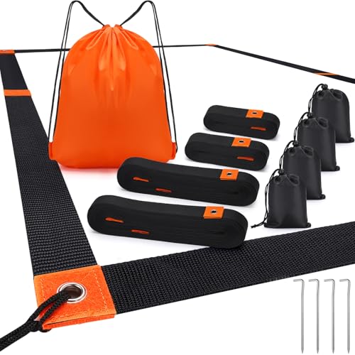 TOBWOLF Beach Volleyball Lines for Sand, Heavy Duty Volleyball Court Lines for Sand Beach Grass Backyard, 26.3' x 52.6' Portable Volleyball Boundary Lines with Metal Anchors & Sandbags