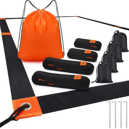 TOBWOLF Beach Volleyball Lines for Sand, Heavy Duty Volleyball Court Lines for Sand Beach Grass Backyard, 26.3' x 52.6' Portable Volleyball Boundary Lines with Metal Anchors & Sandbags