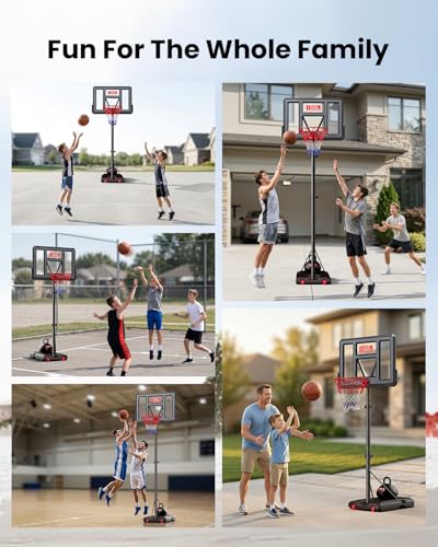 IGL 44" Portable Basketball Hoop Outdoor, 5.6-10FT Adjustable Height, Shatterproof PC Backboard, Fillable Base & Ball Weight - Basketball Goal for Backyard Driveway, Fun for Kids Teens Adults Family