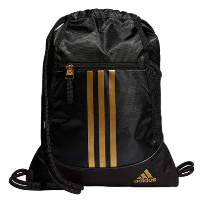 adidas Alliance Sackpack – Drawstring Backpack for Sports, Small Gym Bag - color: Black/Gold Metallic/2