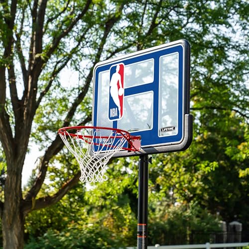 Lifetime NBA League Edition Portable Basketball Hoop, Adjustable Height 7.5-10 Ft, 44 Inch Shatterproof Fusion Backboard, Base with Wheels