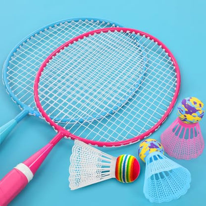KH Badminton Rackets Set of 2 4 6 for Adults Kids,Beach Lawn Backyard Game Outdoor Sports,Racquets,Shuttlecocks & Carry Bag Included - color: Red, Blue (Kids)