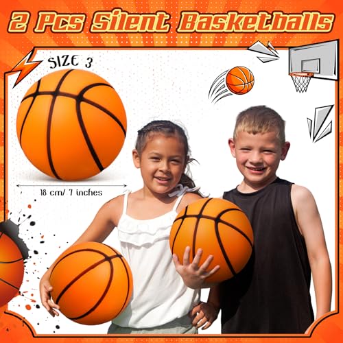 Vinsot 2 Pcs Silent Basketball Size 3 (7 Inches) Grooved Foam Indoor Basketball Soundless Quiet Dribbling Indoor Training Higher Bounce Noiseless for Kids Youth Sport Game Gift