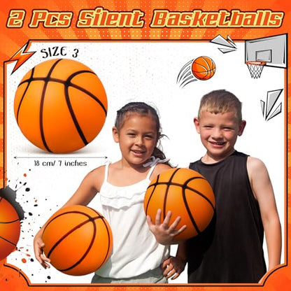 Vinsot 2 Pcs Silent Basketball Size 3 (7 Inches) Grooved Foam Indoor Basketball Soundless Quiet Dribbling Indoor Training Higher Bounce Noiseless for Kids Youth Sport Game Gift
