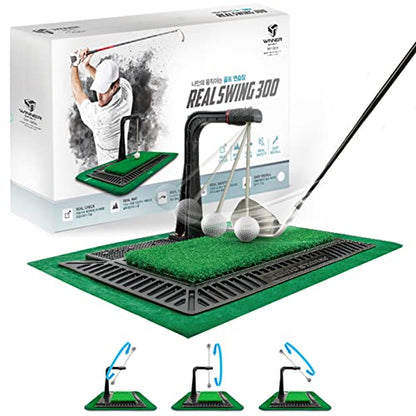 WINNER SPIRIT Real Swing 300 Golf Swing & Hitting Trainer, True Impact, Checking Path After Swing Practice Mat Groover Training Aid, Height Adjustable - style: Real Swing 300
