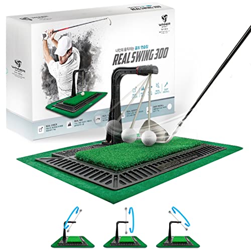 WINNER SPIRIT Real Swing 300 Golf Swing & Hitting Trainer, True Impact, Checking Path After Swing Practice Mat Groover Training Aid, Height Adjustable - style: Real Swing 300