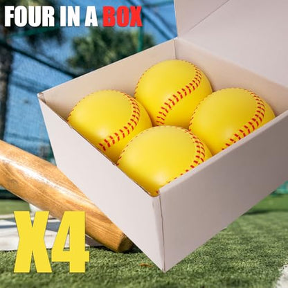 GKK 12 inch Foam Training Softballs, Yellow with Red Spray Lines 4-Pack Hitting Practice, Suitable for Girls, Practice Throwing, Safe for Soft Materials
