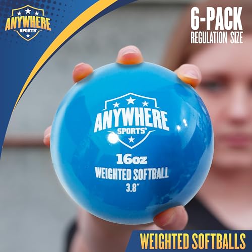 Anywhere Sports Weighted 16 oz Training Softballs - Hitting & Pitching for All Skill Levels - Improve Power and Mechanics with Weighted Softball Training Balls, 3.8” Diameter, Set of Six Balls