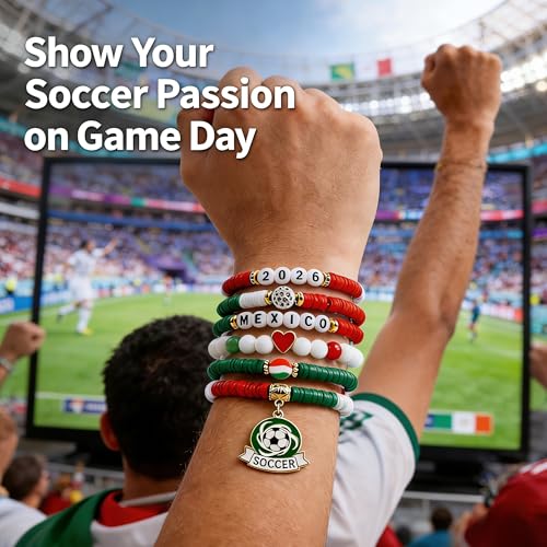 OHOME Soccer Party Favors - 6 Pack Mexico Soccer Bracelets | Soccer Mom Essentials - 2026 World Game Cup Merchandise Accessories Outfits for Women Men - Soccer Gifts for Fans Players Coaches Team - style: Mexico soccer