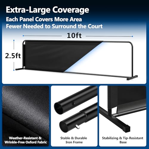 Pickleball Court Dividers, 3 Extra-Large Ball Barrier Panels-10×2.5 ft Each, Portable Pickleball Baffle Barrier to Block Stray Balls, Pickleball Field Fence