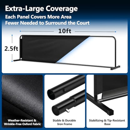 Pickleball Court Dividers, 3 Extra-Large Ball Barrier Panels-10×2.5 ft Each, Portable Pickleball Baffle Barrier to Block Stray Balls, Pickleball Field Fence