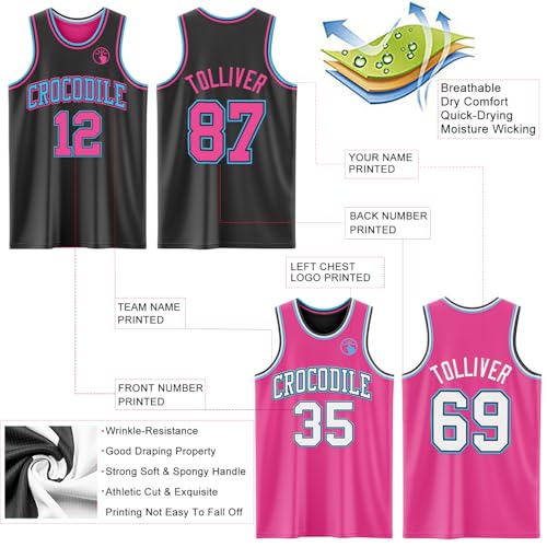 Custom Reversible Basketball Jerseys Men Youth, Personalized Sports Shirts Team Uniforms Printed Name Logo Number - color: Pink and Black - Blue and White