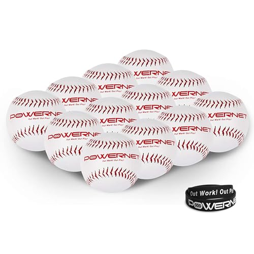 PowerNet Practice Softballs, 12 PK Recreation Grade 12" Balls, Softball Practice Balls for Soft Toss Batting Fielding Hitting & Pitching Drills, 12 Inch Softballs, White or Yellow - color: White