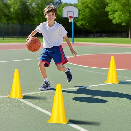 12 Inch Durable Cones,12pcs Versatile Plastic Traffic Cones and Soccer Cones for Sports Training,Agility Drills,Parking Safety,Basketball Training,Football Training. - color: yellow