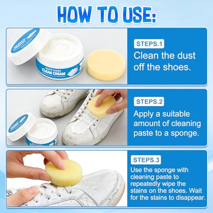 2PCS White Shoe Cleaning Cream, Multipurpose No-Wash Solid Paste with Sponge,Multipurpose White Shoes Clean Cream, Shoes Cleaner for Leather Sneakers Soles
