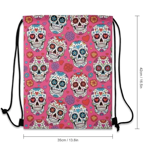 Lightweight Drawstring Sackpack Sports Backpack Waterproof for Gym Travel Hiking Men Women Durable Polyester, Sugar Skull Mexcian Bags - color: Picture (636)