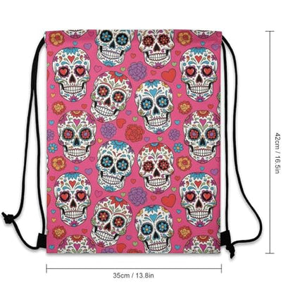 Lightweight Drawstring Sackpack Sports Backpack Waterproof for Gym Travel Hiking Men Women Durable Polyester, Sugar Skull Mexcian Bags - color: Picture (636)