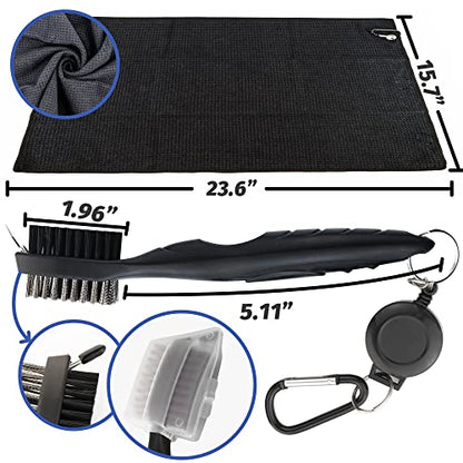 Golf Towel Set - 3 Microfiber Waffle Pattern Golf Towels & Club Brush & Divot Repair Tool, Accessories for Men & Women - color: 5 in 1 Golf Accessories